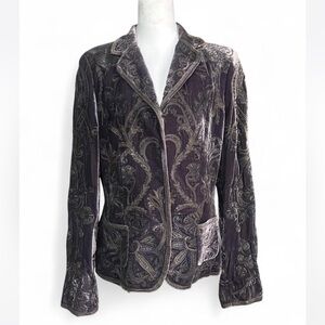Elie Tahari embroidered purple velvet blazer
